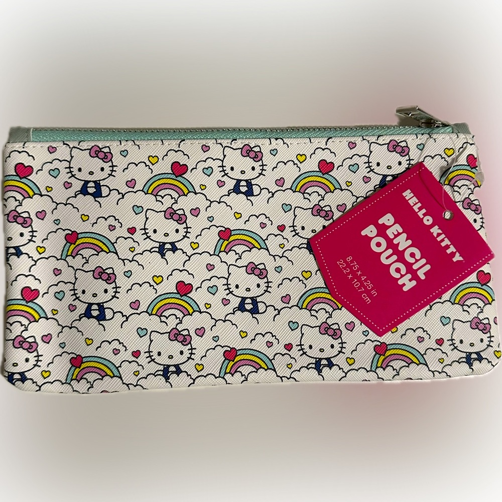 RETRO SANRIO HELLO KITTY RAINBOW CLOUD HEART PENCIL COSMETIC MAKEUP ZIP POUCH